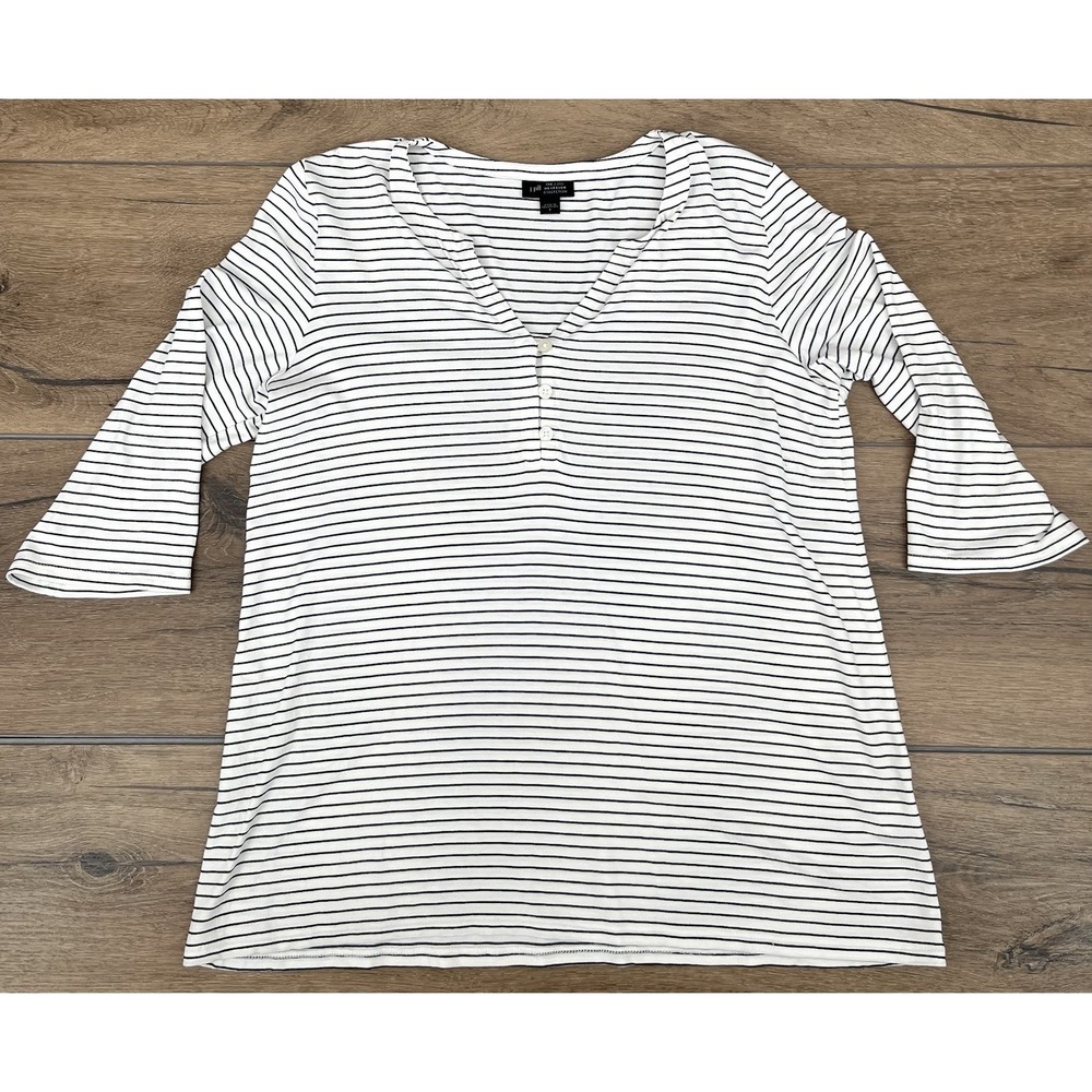 J Jill Wearever Top Size Small White Black Stripe 3/4 Sleeve Stretch